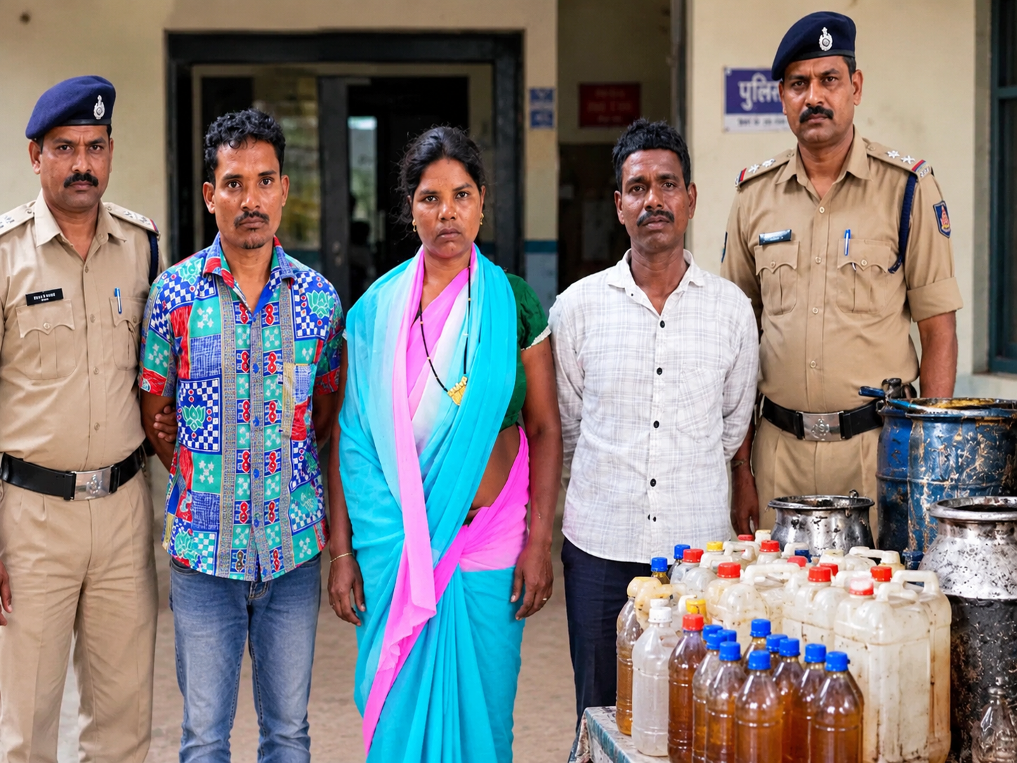 Crime News : अवैध महुआ शराब बेचते महिला समेत इतने हुए गिरफ्तार, शराब जब्त